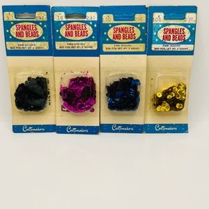 4 Packages Of Vintage Costumakers Spangles And Beads 5MM Sequins Blue Gold Pink
